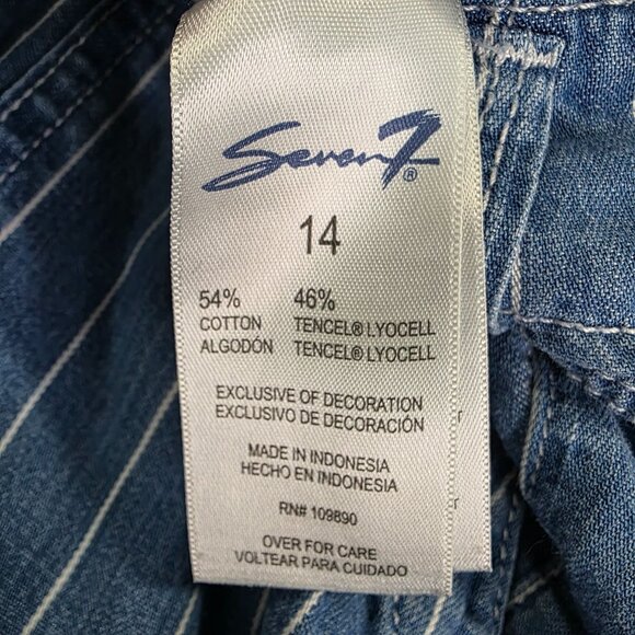 Womens Seven7 Blue & White Striped Capri Pants Wide Leg Cotton & Tencel Size14 - Picture 4 of 11